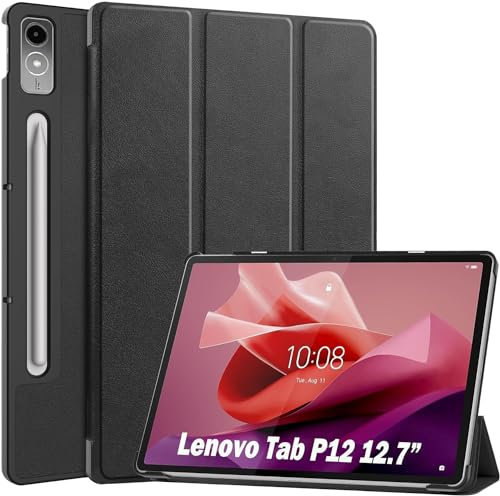 XIEHUZA Funda Capa para Lenovo Tab P12 12.7 Pulgadas Tablet 2023, Ultra Slim PU Protectora Carcasa con Función de Soporte Compatible con Lenovo Tab P12 2023, Negro