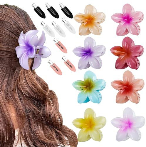 8 Stück Blumen Haarklammer, Rutschfeste Haarspangen, Blumenhaarnadel Trendige Haarnadel, Acryl-Haarklammern Für Frauen, Flower Hair Claw Clips, mit 9 Stück Keine Biegung Haarspange