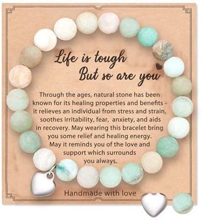 Tomtary Anxiety Bracelet, Natural Stone Healing Bracelet for Women, Elastic Beads Bracelet Gemstone Zebra Bracelet with Heart Charm Message Card for Women Christmas Birthday Mothers Day Gifts