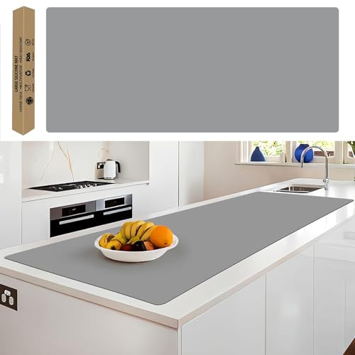 Extra große Silikonmatte, 200 x 60 cm, rutschfeste, hitzebeständige Matten, dicke Küchenarbeitsplatten-Schutzmatte, schneidbare, wasserdichte Schutzmatte für Küchentheke oder Bastelarbeiten (Hellgrau)