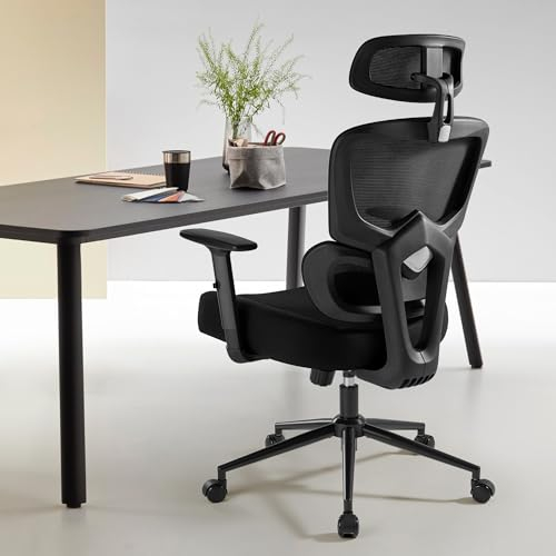 IWMH Bürostuhl Ergonomisch Schreibtischstuhl mit Verstellbarer Kopfstütze Armlehnen, Lendenwirbelstütze, Drehstuhl Wippfunktion Chefsessel aus Mesh Computerstuhl Drehstuhl gegen Rückenschmerzen 180kg