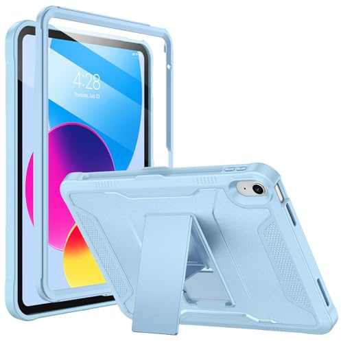 Soke Hülle für iPad (A16) 11. Generation 11-Zoll (2025) / 10. Generation 10,9-Zoll (2022) - Eingebautem Bildschirmschutz und Ständer, Robuste Ganzkörper-Schutzhülle für Apple iPad 10 - Eisblau