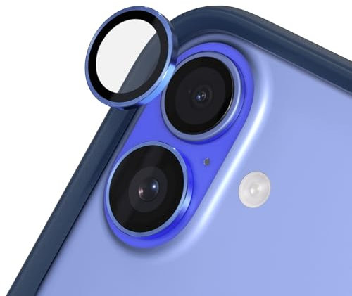 RhinoShield Protection d'objectif en verre trempé 9H compatible avec [iPhone 16/16 Plus] | Résistance aux chocs et aux rayures, haute clarté, protection anti-éclats, techn anti-buée - Bleu