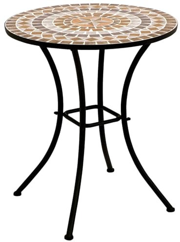 DEGAMO Bistrotisch Mosaiktisch Lucca 60cm rund, Gestell Metall schwarz, Tischplatte aus Keramik in Mosaik-Optik, grau/Terracotta