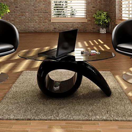 LXYZWRW Tables Couchtisch mit ovaler Glasplatte, Hochglanz, schwarze Akzenttische