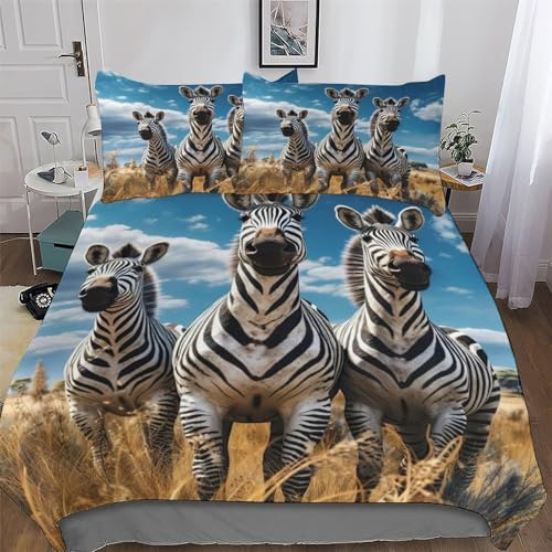 AAPZY Zebra 3D Print Bettwäsche Bettbezug Schlafkomfort Microfaser Deckenbezug 2teilig Mit Reißverschluss Und Kissenbezug Erwachsene Teenager Kinder Bettbezüge Single (135x200cm)