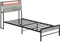 HOMCOM 3ft Single Bed Frame with LED Lights and Charging Station, Platform Bed Frame with Storage Headboard, Steel Slat Support, No Box Spring Needed, Easy Assembly, Cement Grey