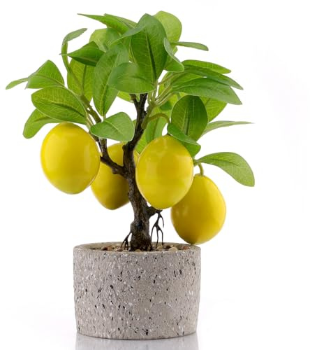 Woration Piante artificiali in vaso, albero di limone giallo finto, bonsai, decorazione finta frutta verde con vaso per interni per casa, ufficio, soggiorno, tavolo ornamenti