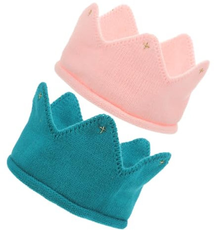 MOBUTOFU 2stücke Gestrickte Babykronen Mütze Aus Weichem Acryl Für Neugeborene Und Kleinkinder Atmungsaktive Offene Spitze Und Babyparty-Hut Rosa Blau