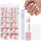 DMQ French Ombre Press on Nails Set, 120Pcs Natural Gradient Pink False Nails Kit, Ombre Coffin Fake Nails Pink Tips, 12 Sizes Glossy Full Cover Stick on Nail with Glue for Women Girls Nails Art