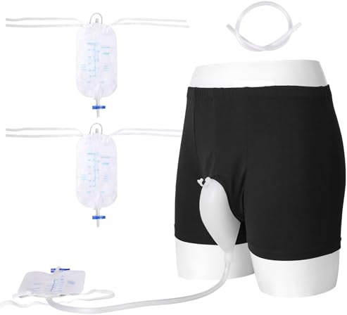 Wearable Urine Bag Incontinence Pants for Men, Reusable Portable Urine Collection Bag with Urinary Catheter, Leak Proof Leg Pee Bag with Elastic Waistband for Men Elderly Bedridden, Black (XL)