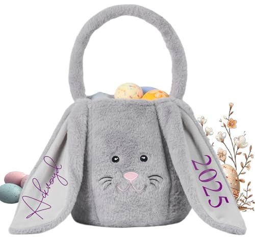 Personalisierter Osterhasenkorb – Osterhasen-Eimer mit individuellem Namen für Ostereiersuche mit Ohr, Oster-Partygeschenk, Dekoration für Osterbonbons, Geschenkaufbewahrung