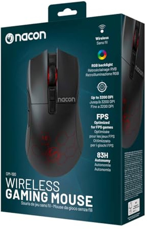 Nacon Souris Gaming sans-Fil GM-190 6 Boutons Dont Deux latéraux, câble de Recharge Inclus,5 Niveaux de DPI