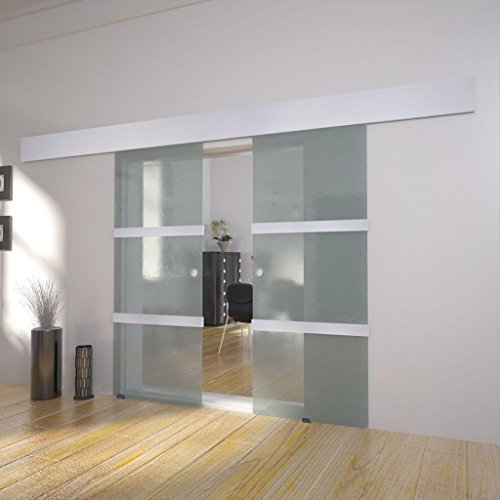 Gecheer Porte Double Coulissante Verre, Porte Suspendue Intérieur pour Bureau à Domicile, Chambre, Cuisine, Grange, Garage