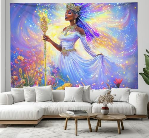 CEDNXOER Wandbehang Wandtuch Schöne Afrikanische Frau, Wandteppich 100x150 cm Abstrakte Blumen Wall Tapestry Wanddeko für Schlafzimmer Wohnzimmer