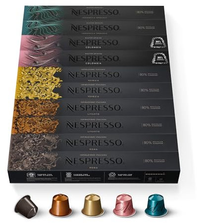 Nespresso Original – Bundle 100 Capsules de Café – Torréfaction Équilibrée, Intensité Moyenne - 20x Roma – 20x Livanto – 20x Colombia – 20x Indonesia – 20x Venezia