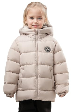 SOLOCOTE Cappotto invernale per bambine Imbottitura sintetica resistente all'acqua Parka con cappuccio e fodera in pile Beige 110