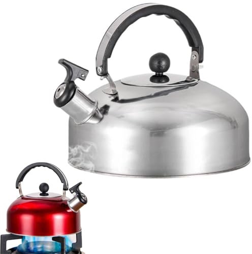 Hervidor de agua silbante de acero inoxidable, 2 L, para cocina, café, té, utensilios de cocina, camping, viajes, cocina, hogar, tetera de gas, hervidor de agua (plata)