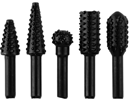 Bojueshaw 5 Pcs Wood Carving Rotary Burr Set,Steel Grinding Bits for Drill,Rotary Tool Accessories for Engraving,Sanding,Shaping&Polishing