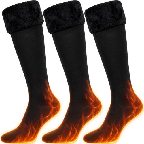 Calcetines Termicos Mujer Altos Hasta la Rodilla Medias Largas Extra Suaves | Interior Cálido y Cómodos para el Invierno, Trabajo, Botas, Casa y Uso Diario en Climas Fríos (Talla Única) 3 Pares.