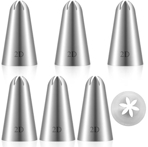 Guduling 6pcs 2D Piping Nozzle, Stainless Steel Piping Tips, Nozzles for Cake Decorating Buttercream Icing Cupcake DIY Birthday Baking Supplies
