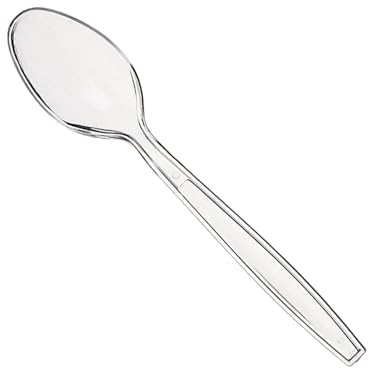 Heavy Duty Reusable Plastic Spoons, Clear and Black, Bulk Pack, 1000 Count (Clear)