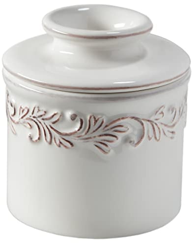 Butter Bell - The Original Butter Bell Crock by L Tremain, a Countertop French Ceramic Butter Dish Keeper for Spreadable Butter, Antique Collection, White Linen
