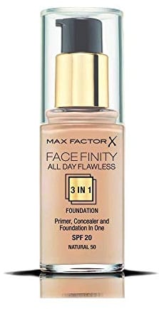 Max Factor Facefinity All Day Flawless 3 in 1 Foundation LSF 20 for Women, Natural, 30 Milliliter