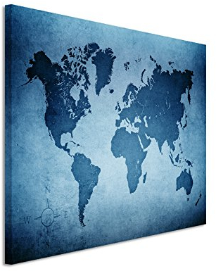 Paul Sinus Art 120x80cm Wandbild – Farbe Blau Petrol - Leinwandbild auf Keilrahmen in Bester Qualität - Alte Weltkarte