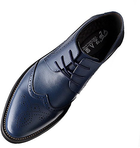 ANUFER Uomo Inteligente Punta Scarpe da Sera Allacciare Formale attività Commerciale Nozze Brogues Blu Marino P110 EU44