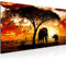 Runa Art Wandbild Afrika Sonnenuntergang 1 Teilig 100 x 40 cm Modern Bild auf Vlies Leinwand Elefant Savanne Wohnzimmer Schlafzimmer Orange 001512a
