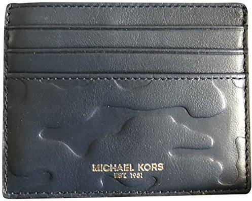 Michael Kors Men's Tall Embossed Leather Card Case Wallet Navy