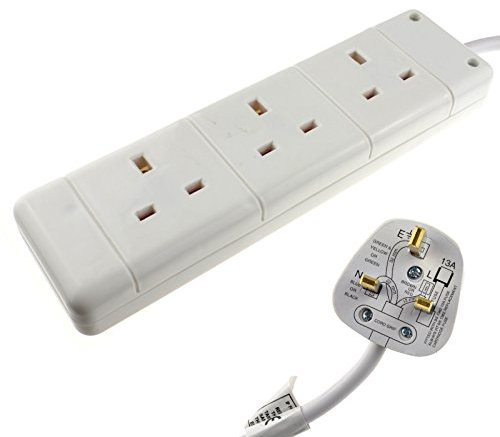 kenable 3 Gang Way UK 13A Trailing Socket Mains Power Extension Lead White 10m [10 metres]
