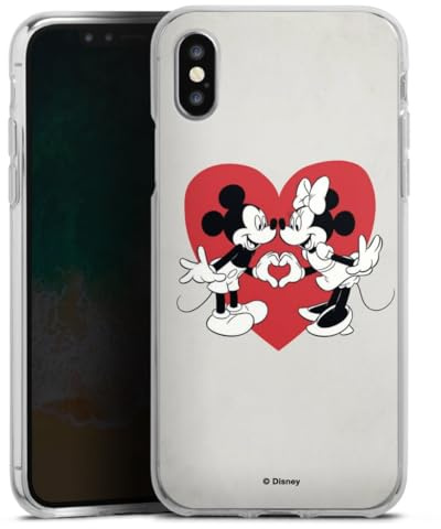 Custodia di silicone compatibile con Apple iPhone X Custodia trasparente Cover per smartphone trasparente Topolino e Minnie Cuore Disney