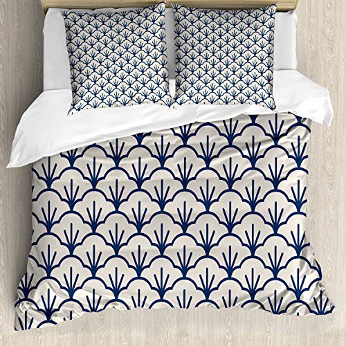 ABAKUHAUS Art Deco Bettwäsche Set für Doppelbetten, Abstrakt Baumwolle Wolken, Weicher Microfaserstoff Allegigeignet kein Verblassen, Dunkler Himmelsblau Grau weiß