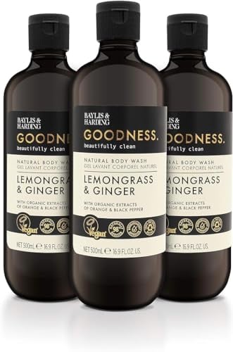 Baylis & Harding Goodness Lemongrass and Ginger Body Wash, 500 ml (Pack of 3) - Vegan Friendly