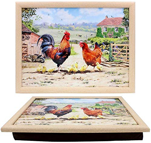 The Leonardo Collection Macneil Studios Cockerel & Hen Laptray For Food Serving & Breakfast | Comfortable Lap Trays With Bean Bag Cushion | Durable Laptrays For Eating On Lap For Adults