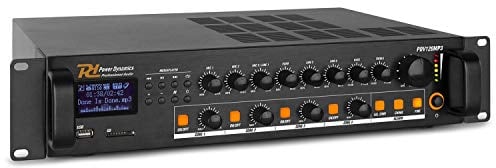 100V versterker - Power Dynamics PDV120MP3 4-zone versterker voor 100V (omroep) systemen met o.a Bluetooth, radio en mp3 speler