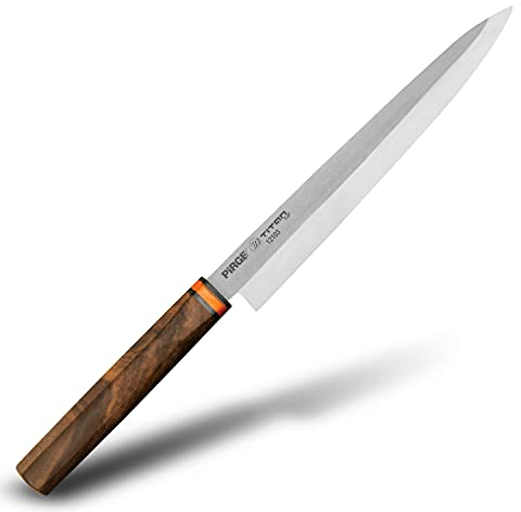 Yanagiba Cuchillo de cocina (23 cm, acero inoxidable, mango de madera rosa, cuchillo japonés, cuchillo de sushi, juego de cuchillos japoneses para cortar y rebanar Sashimi o chefs profesionales