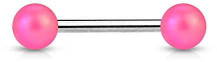 Tata Gisèle Piercing Barbells pour Sourcil en Acier Chirurgical 316L - Tige Droite Portant Deux Perles de Couleur Mat - Acier Argenté - 16 mm - (Rose)