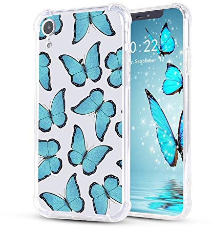 LuGeKe Blue Butterfly Clear Case for iPhone XR, 6.1” Cute Butterfly Case Shockproof Bumper Cover for Apple iPhone XR with Design, Cute Personalized Phone Cases