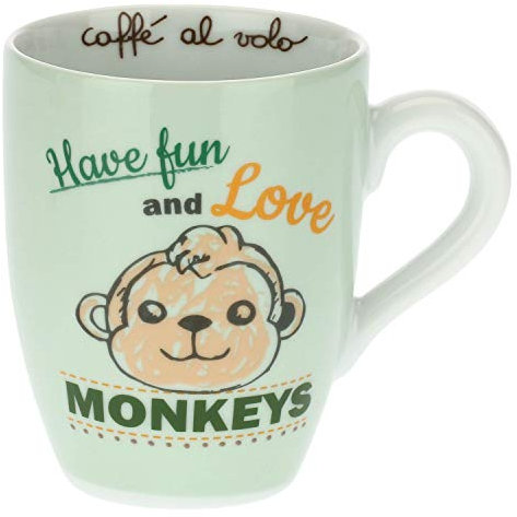 THUN ® - Mug per tè, caffè, tisana con Scimmia - Have Fun And Love Monkeys - Porcellana - 300 ml - Ø 8,5 cm