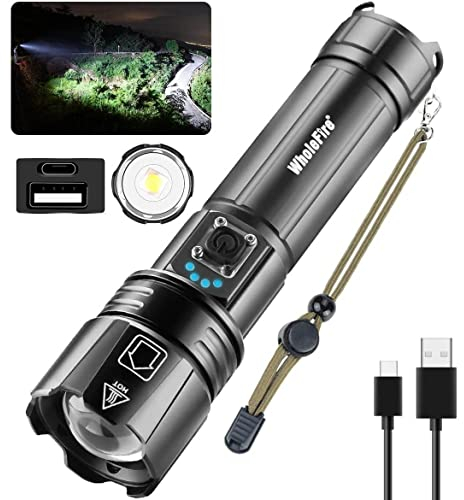 20000 Lúmene Recargable Linterna LED Alta Potencia, XHP70 Súper Brillante Potente Linterna, 5 Modos Foco Ajustable Linterna IPX65 Impermeable para Uso en el Hogar, Actividades al Aire Libre
