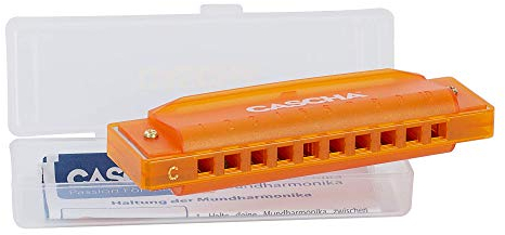 CASCHA HH 2276 Fun Blues Mundharmonika in C-Dur - Diatonische 10-Loch Mundharmonika für Kinder & Erwachsene - modernes halbtransparentes Design - hohe Qualität & lange Lebensdauer - Blues Harp Orange