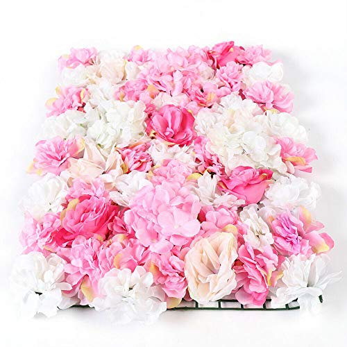 8X Künstliche Blumenwand Rosenwand Blumen Säule, DIY Hochzeit Straße Hintergrund Seidenblume Deko Wand Tiefrosa Champagner Kunstblumen