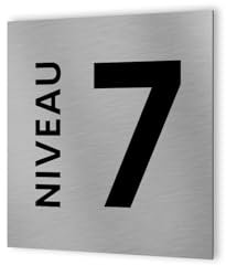 DECOHO - Panneau numéro d'étage - Format 20 cm x 20 cm en Dibond Aluminium brossé - Niveau 7