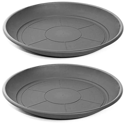 Acan Pack de 2 Platos de plástico para macetas de 30/40 cm Mediterránea. Bandejas, platillos, bajoplatos Redondos para tiestos de Interior, Exterior, jardín, terraza o balcón (Gris)