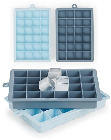 Blumtal Eiswürfelformen Silikon 2x24er - Eiswürfelform - Silikon Eiswürfelform für Eiswürfel 2,6 cm - 2 x Eiswürfelformen in M - BPA freier Ice Cube Maker 2x - Grey Blue und Light Blue