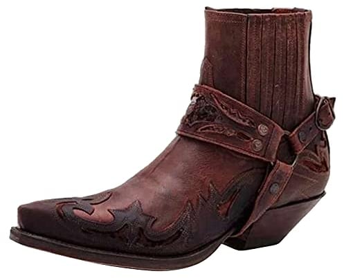 LLDG Herren Western Cowboy Motorrad Stiefeletten mode Reiterstiefel Spitze Kurzschaft Boots Vintage Combat boots Motorradstiefel Biker Boots Modische Ankle Boots mit Blockabsat