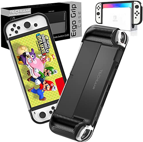 TECHGEAR Dockable Ergo Grip Case for Nintendo Switch OLED, Soft Protective TPU Silicone Back Cover, Ergonomic Comfort Padded Hand Grips - Stand & Joy-Con Compatible [Lightweight, Durable, Flexible]